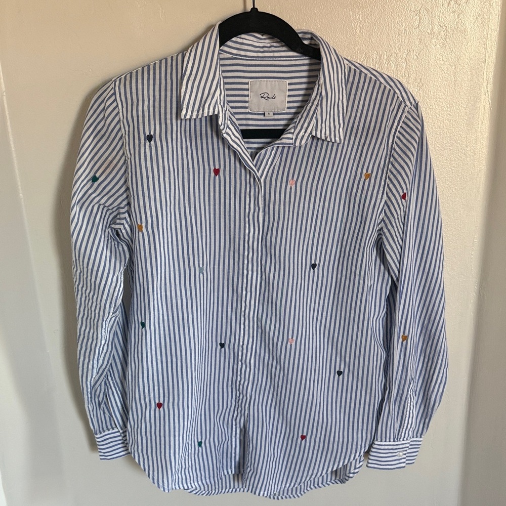 Rails Blue and White Striped Shirt with Heart Embroidered Details